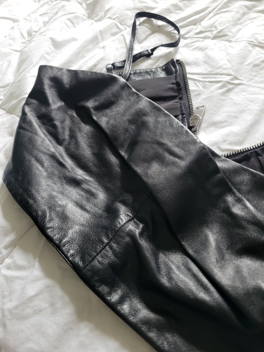 AllSaints Black Leather Crossbody Bag with Zipper Detail